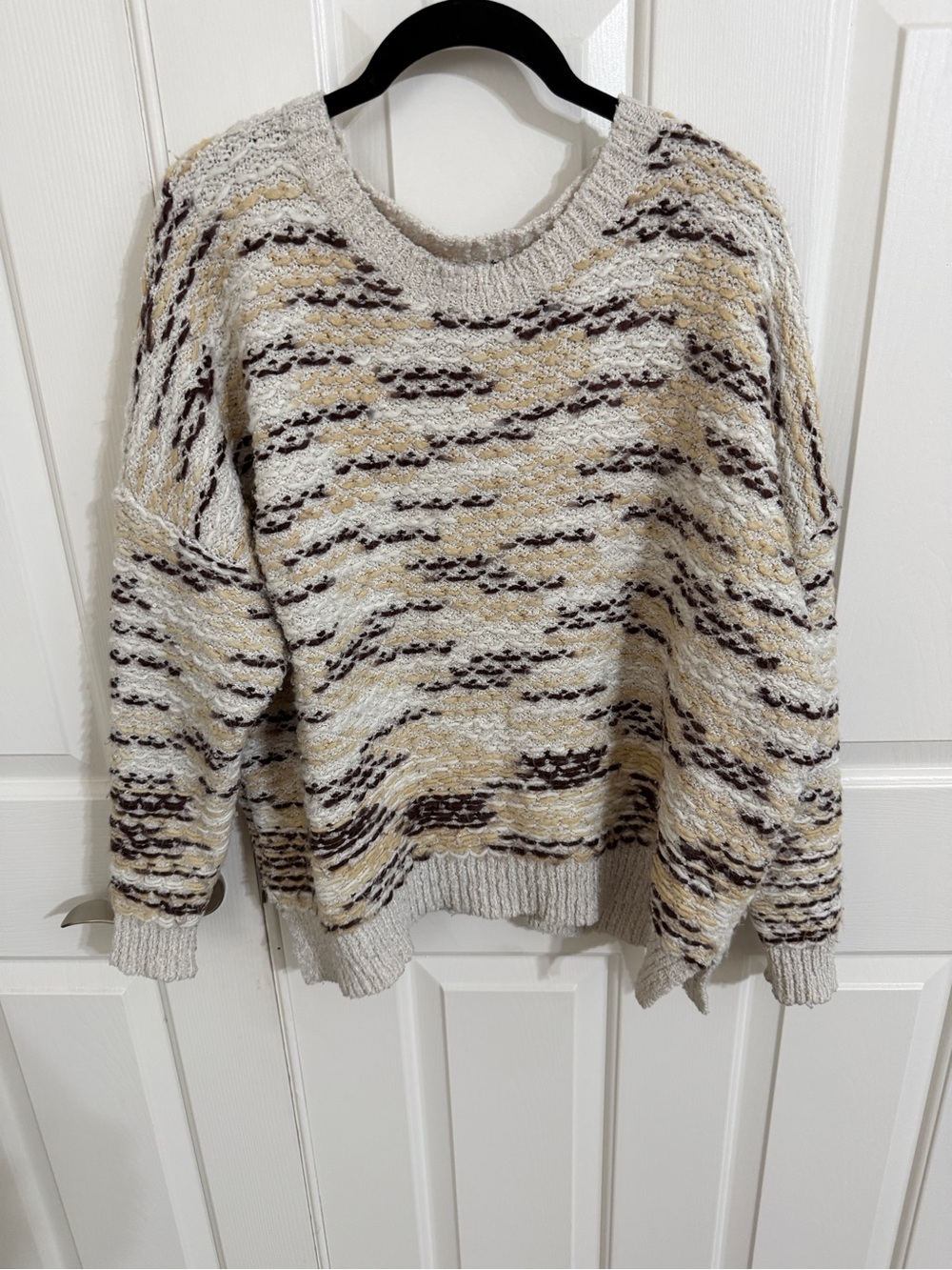 Wishlist S/M Cream Tan Brown Textured Chunky Knit Boho Sweater